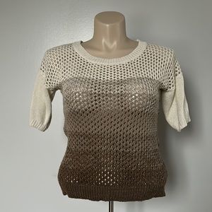 Dots Brown & Cream Knit Short Sleeved Sweater Sz L